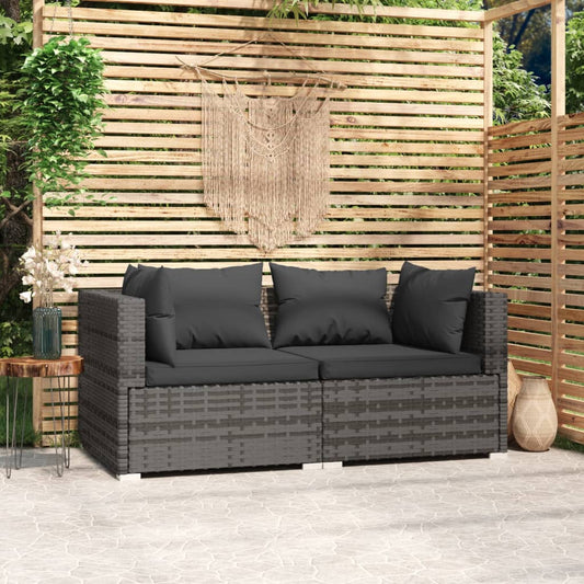 Tweezitsbank met kussens poly rattan grijs is nu te koop bij PeponiXL, paradijselijk wonen!