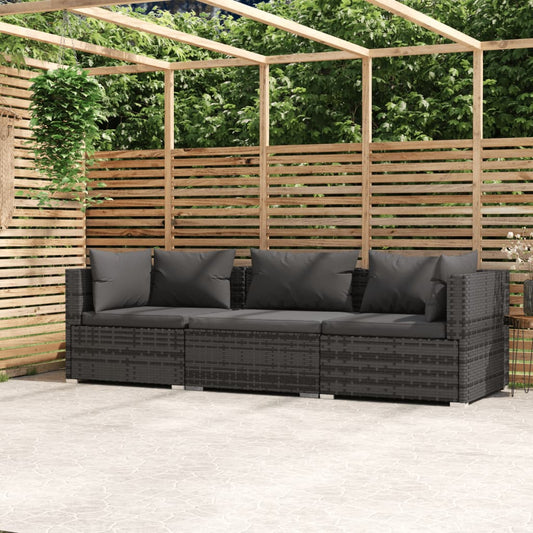 Driezitsbank met kussens poly rattan grijs is nu te koop bij PeponiXL, paradijselijk wonen!