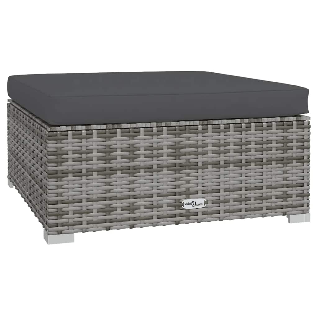 Tuinvoetenbank met kussen 70x70x30 cm poly rattan grijs is nu te koop bij PeponiXL, paradijselijk wonen!