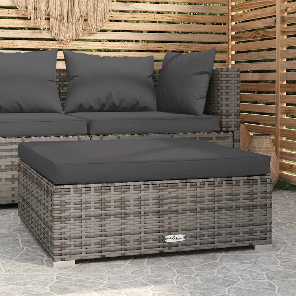 Tuinvoetenbank met kussen 70x70x30 cm poly rattan grijs is nu te koop bij PeponiXL, paradijselijk wonen!