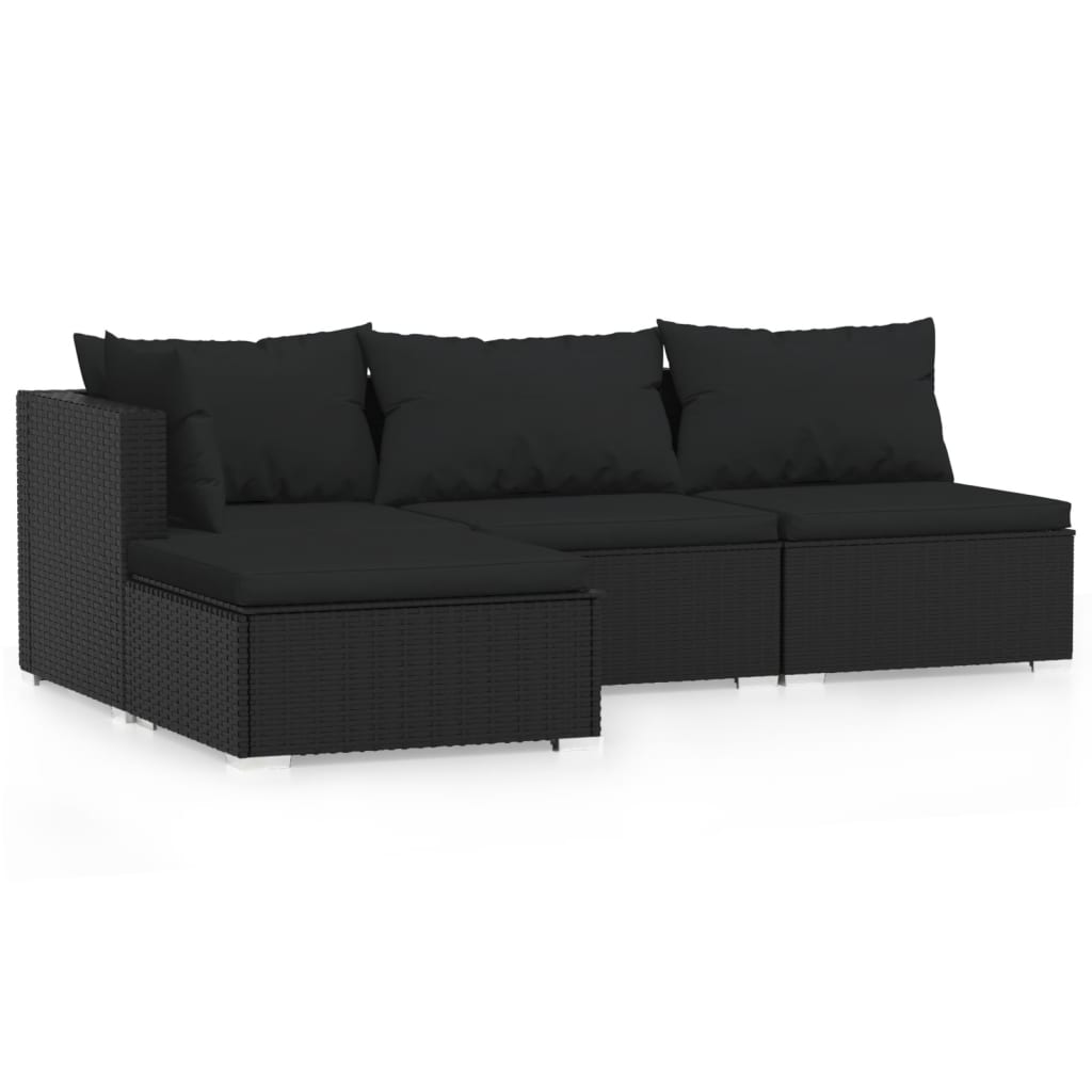 4-delige Loungeset met kussens poly rattan zwart is nu te koop bij PeponiXL, paradijselijk wonen!