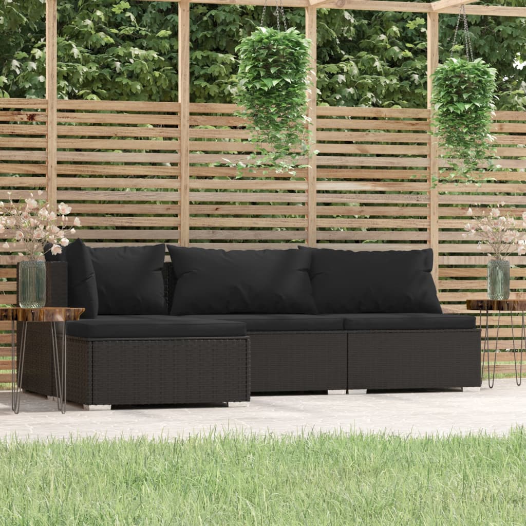 4-delige Loungeset met kussens poly rattan zwart is nu te koop bij PeponiXL, paradijselijk wonen!