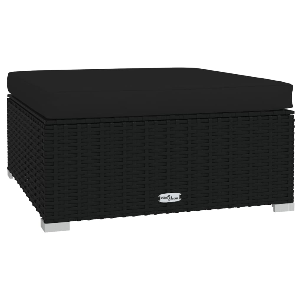 Voetensteun met kussen 70x70x30 cm poly rattan zwart is nu te koop bij PeponiXL, paradijselijk wonen!