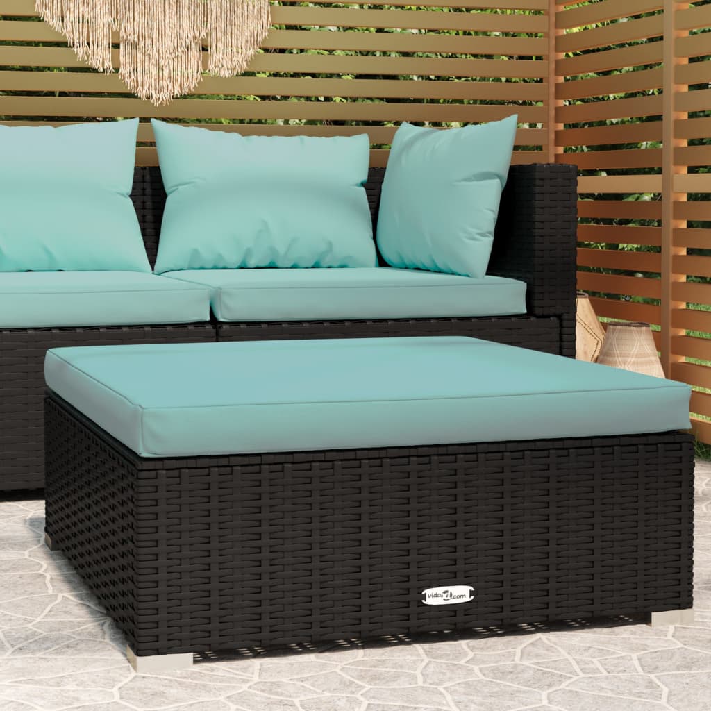 Tuinvoetenbank met kussen 70x70x30 cm poly rattan zwart is nu te koop bij PeponiXL, paradijselijk wonen!