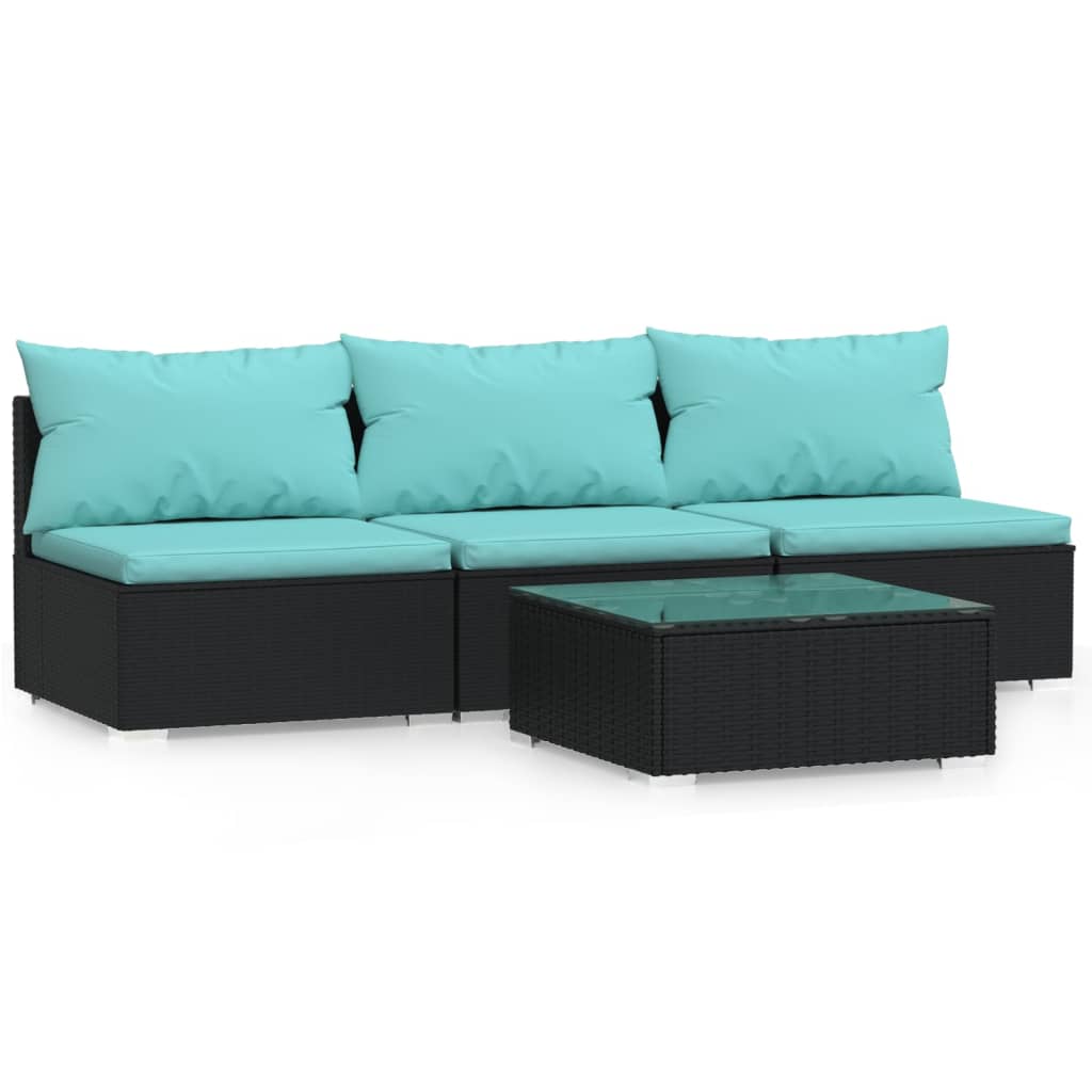 4-delige Loungeset met kussens poly rattan zwart is nu te koop bij PeponiXL, paradijselijk wonen!