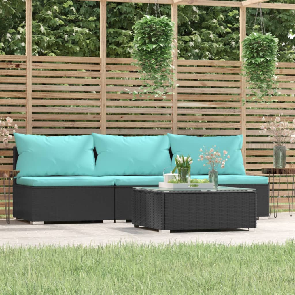 4-delige Loungeset met kussens poly rattan zwart is nu te koop bij PeponiXL, paradijselijk wonen!
