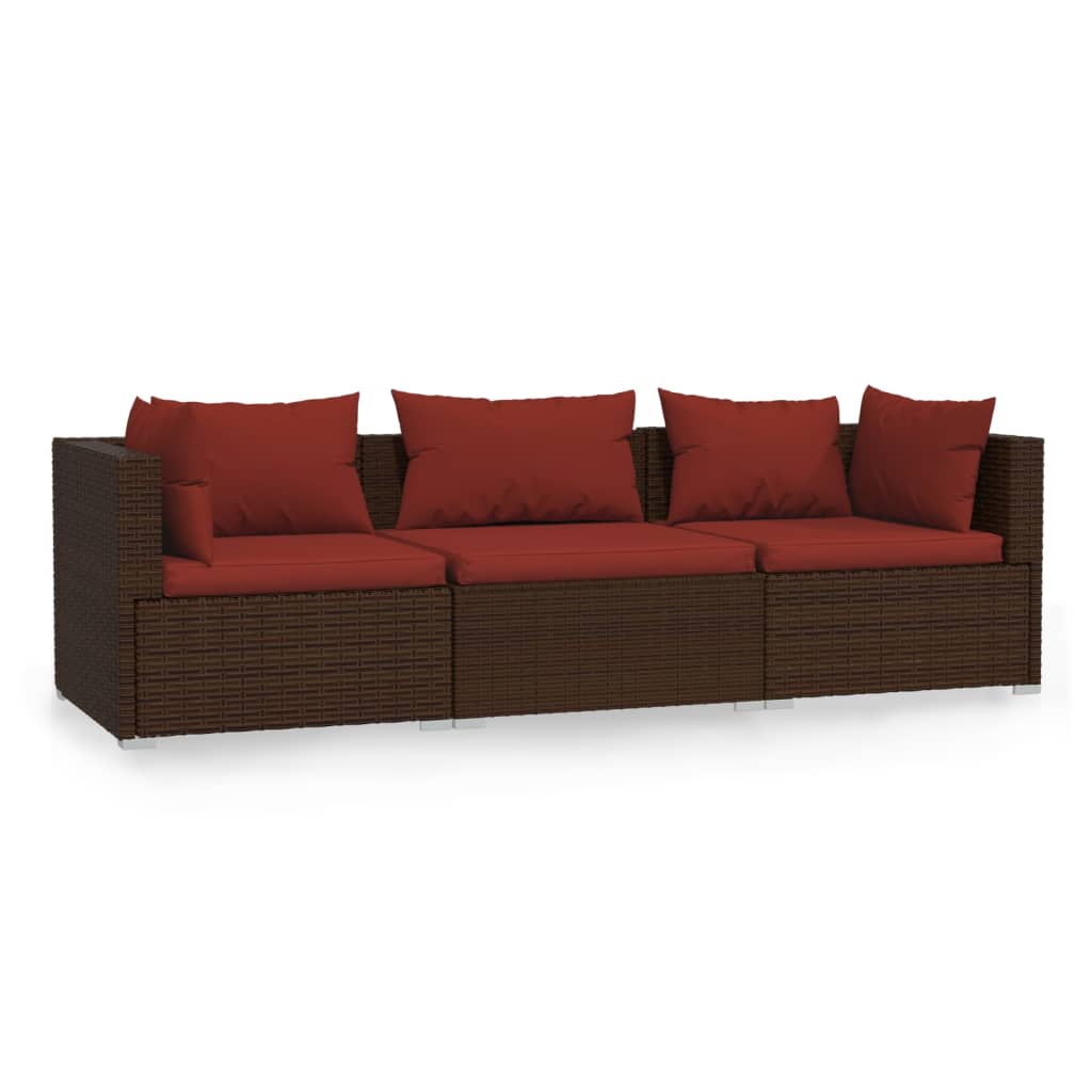 Bank 3-zits met kussens poly rattan bruin is nu te koop bij PeponiXL, paradijselijk wonen!
