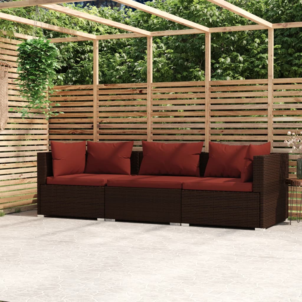 Bank 3-zits met kussens poly rattan bruin is nu te koop bij PeponiXL, paradijselijk wonen!