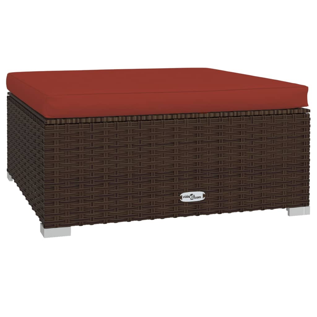 Tuinvoetenbank met kussen 70x70x30 cm poly rattan bruin is nu te koop bij PeponiXL, paradijselijk wonen!