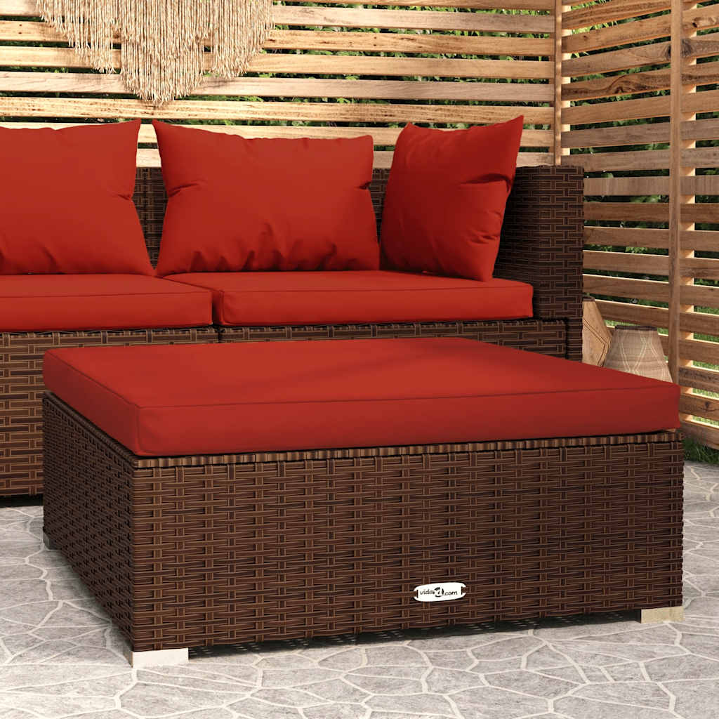 Tuinvoetenbank met kussen 70x70x30 cm poly rattan bruin is nu te koop bij PeponiXL, paradijselijk wonen!