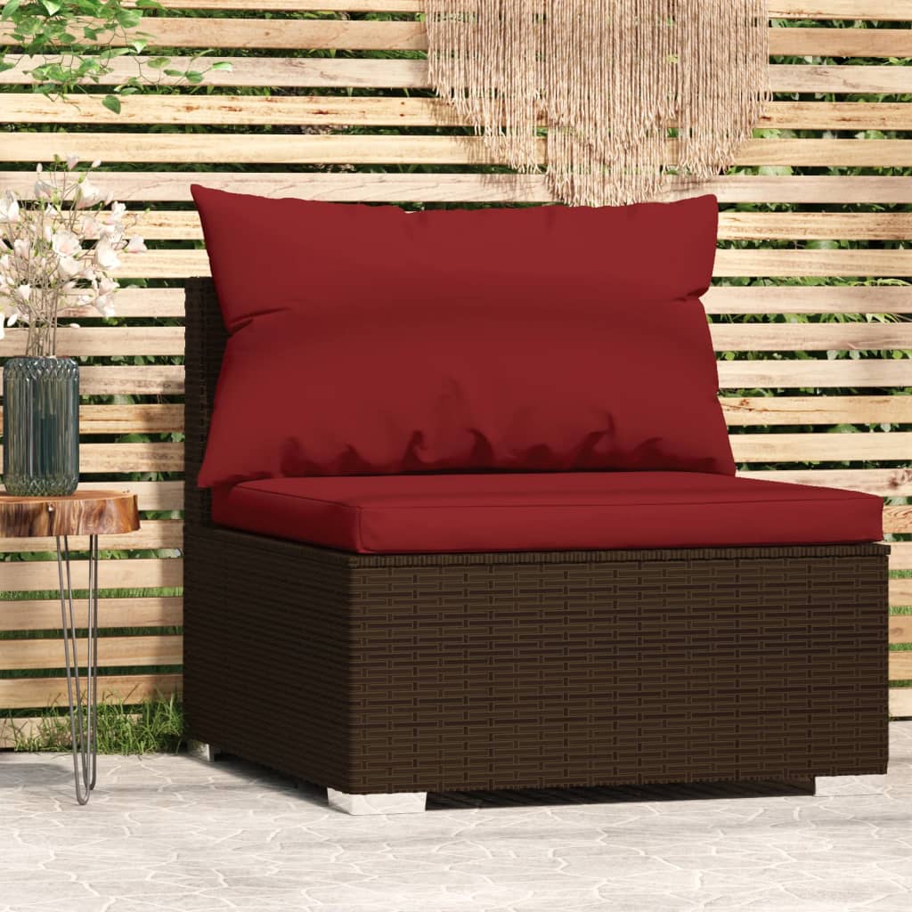 Tuinmiddenbank met kussens poly rattan bruin is nu te koop bij PeponiXL, paradijselijk wonen!
