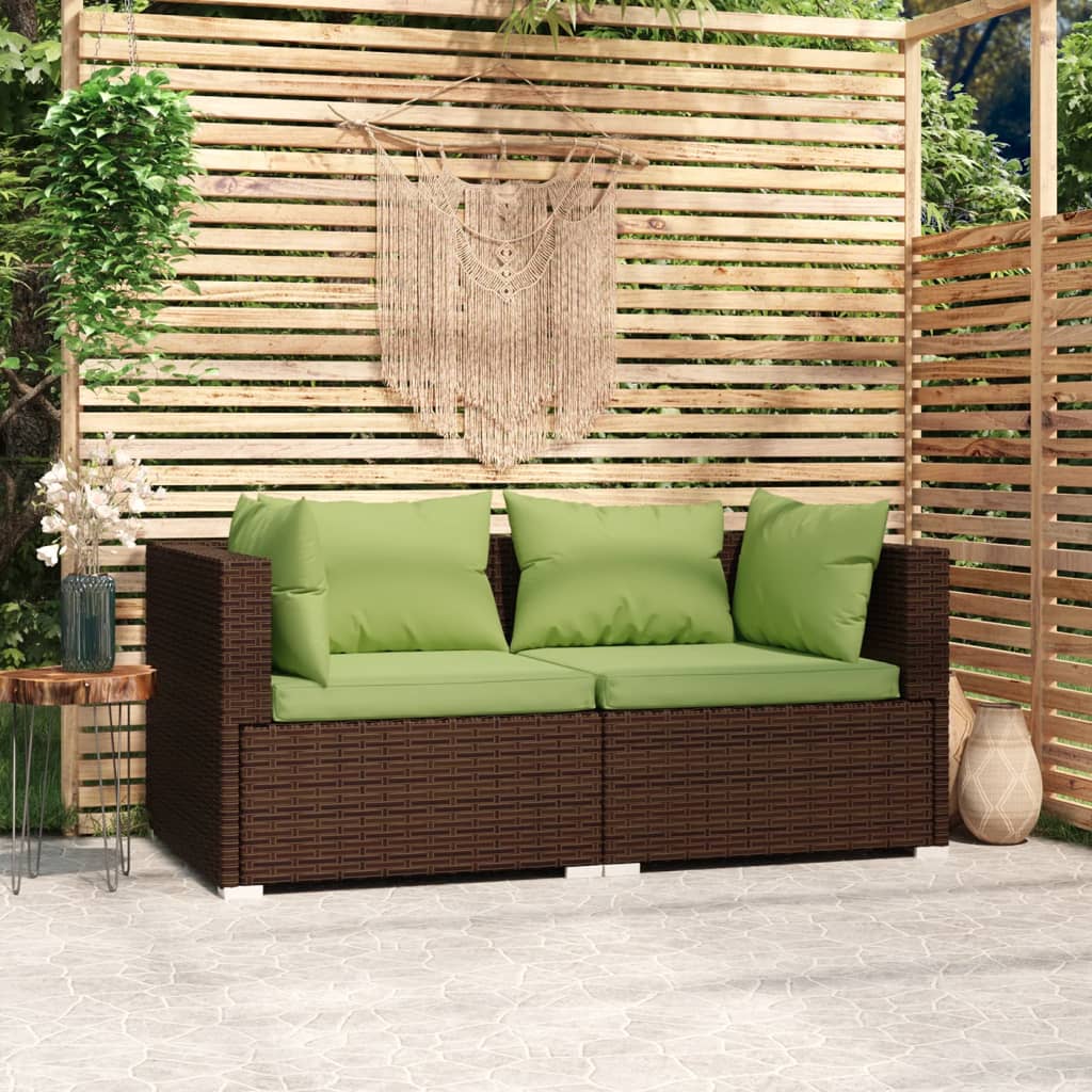 Bank 2-zits met kussens poly rattan bruin is nu te koop bij PeponiXL, paradijselijk wonen!