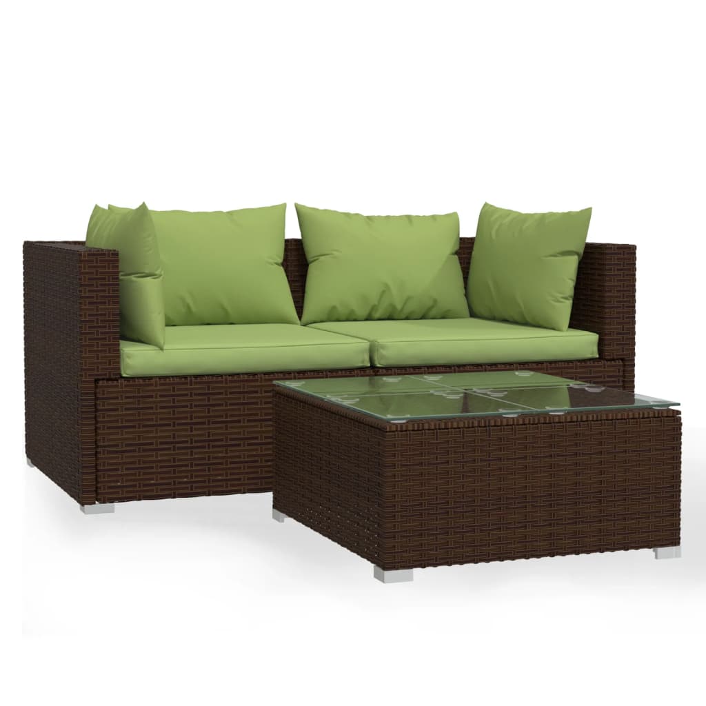 3-delige Loungeset met kussens poly rattan bruin is nu te koop bij PeponiXL, paradijselijk wonen!