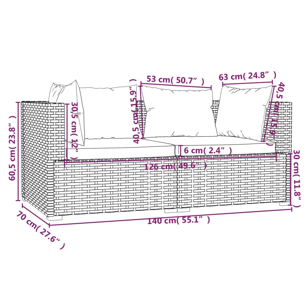 3-delige Loungeset met kussens poly rattan bruin is nu te koop bij PeponiXL, paradijselijk wonen!