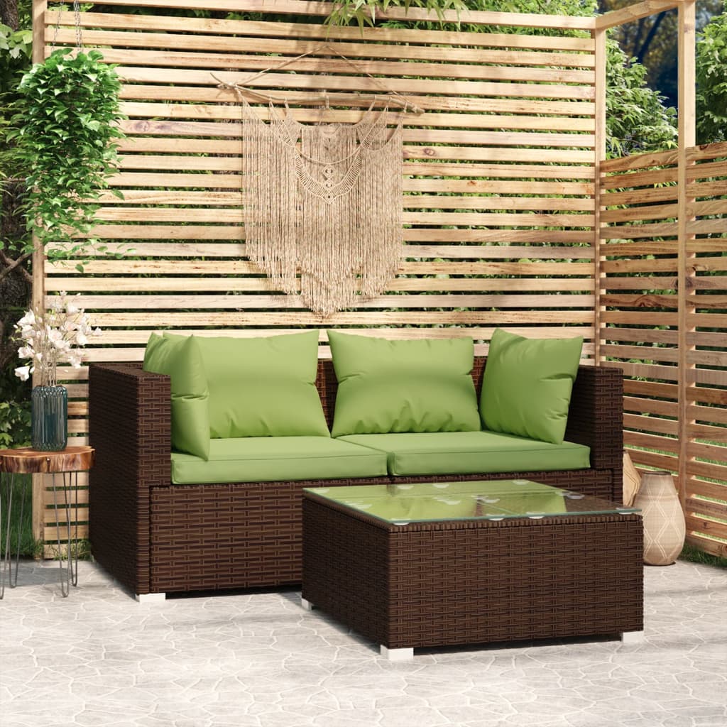 3-delige Loungeset met kussens poly rattan bruin is nu te koop bij PeponiXL, paradijselijk wonen!