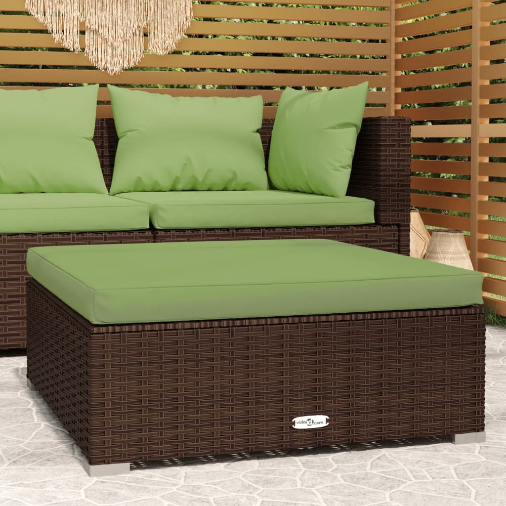 Tuinvoetenbank met kussen 70x70x30 cm poly rattan bruin is nu te koop bij PeponiXL, paradijselijk wonen!