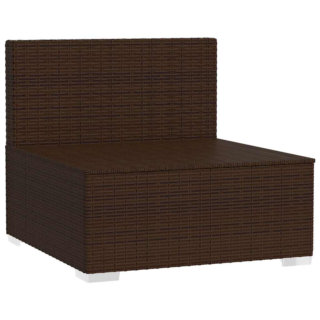 Tuinmiddenbank met kussens poly rattan bruin
