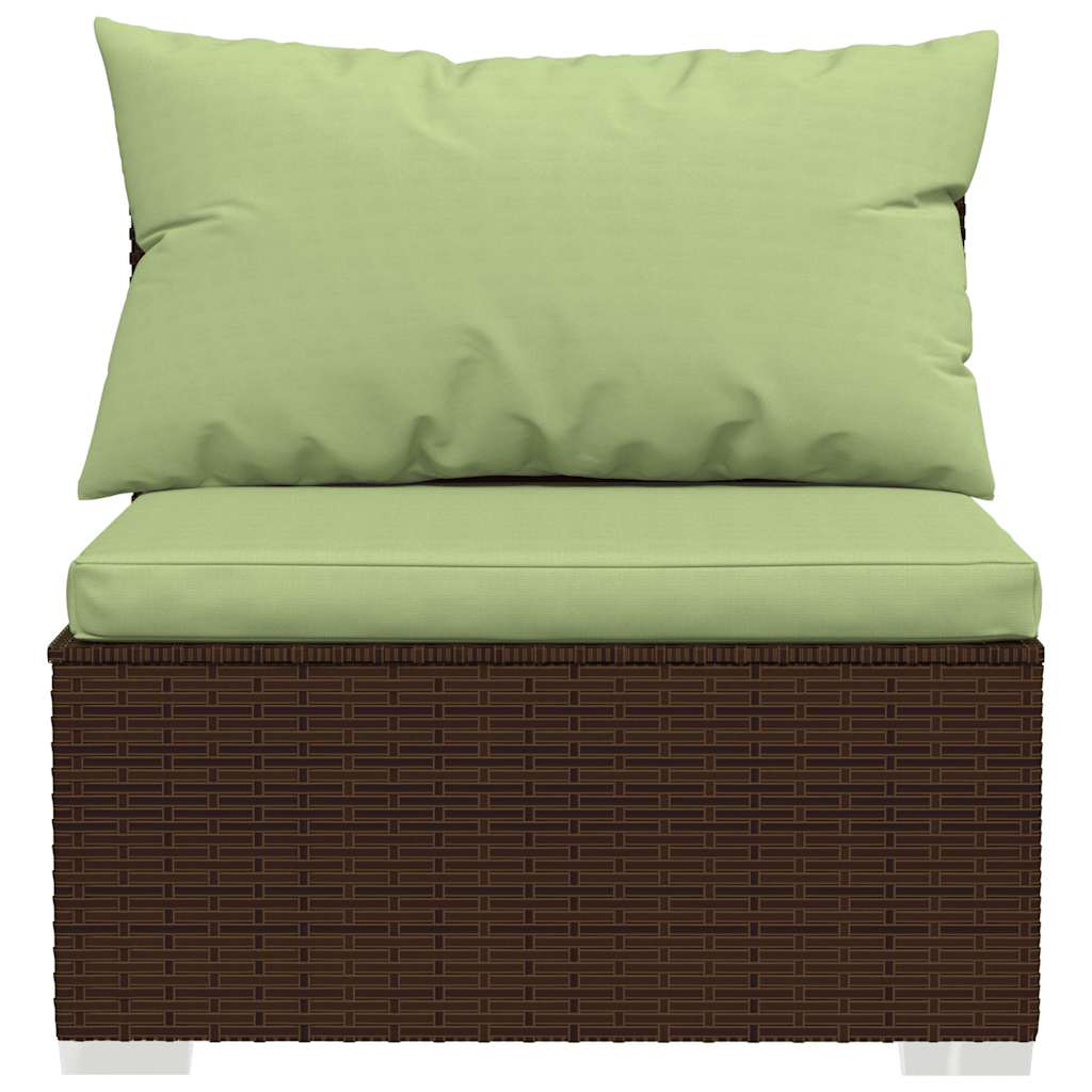 Tuinmiddenbank met kussens poly rattan bruin
