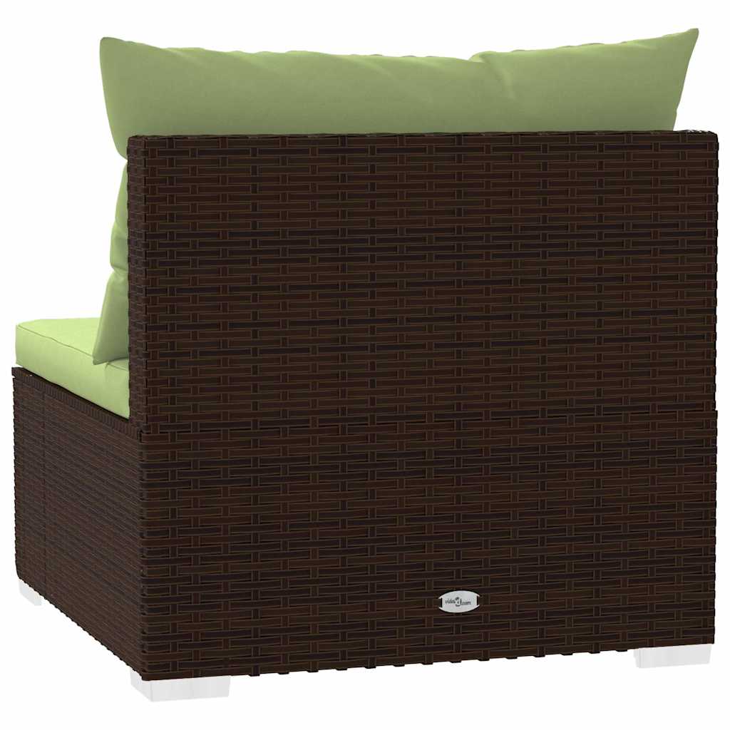 Tuinmiddenbank met kussens poly rattan bruin