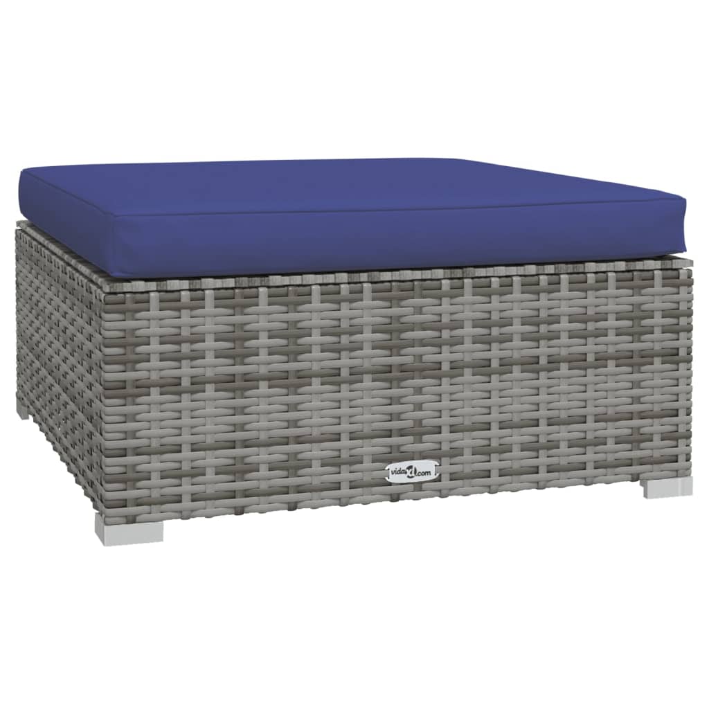 Tuinvoetenbank met kussen 70x70x30 cm poly rattan grijs is nu te koop bij PeponiXL, paradijselijk wonen!