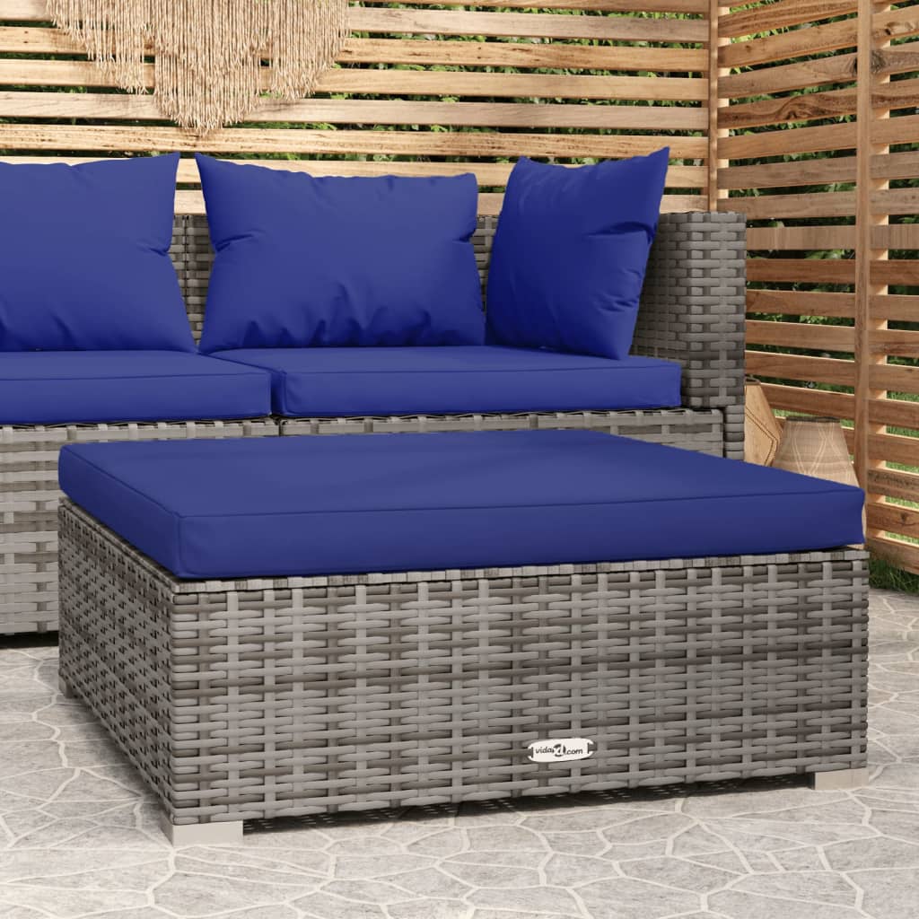 Tuinvoetenbank met kussen 70x70x30 cm poly rattan grijs is nu te koop bij PeponiXL, paradijselijk wonen!