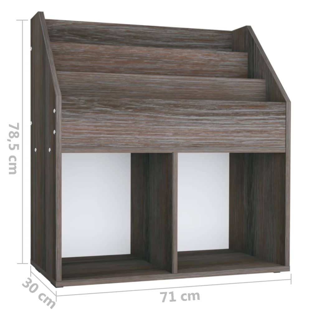 Kindertijdschriftenrek 71x30x78,5 cm hout grijs en eikenkleur is nu te koop bij PeponiXL, paradijselijk wonen!