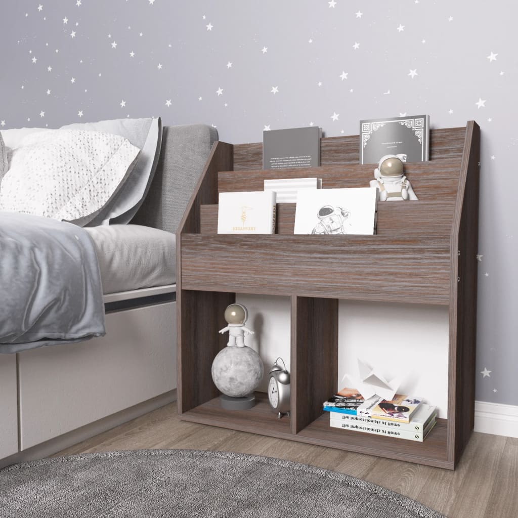 Kindertijdschriftenrek 71x30x78,5 cm hout grijs en eikenkleur is nu te koop bij PeponiXL, paradijselijk wonen!