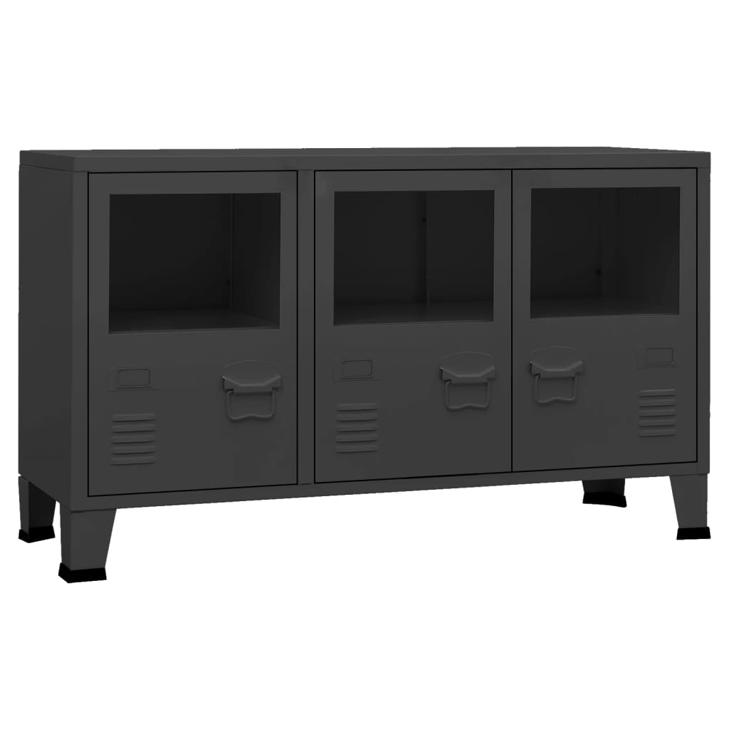Dressoir industrieel 105x35x62 cm metaal en glas zwart is nu te koop bij PeponiXL, paradijselijk wonen!