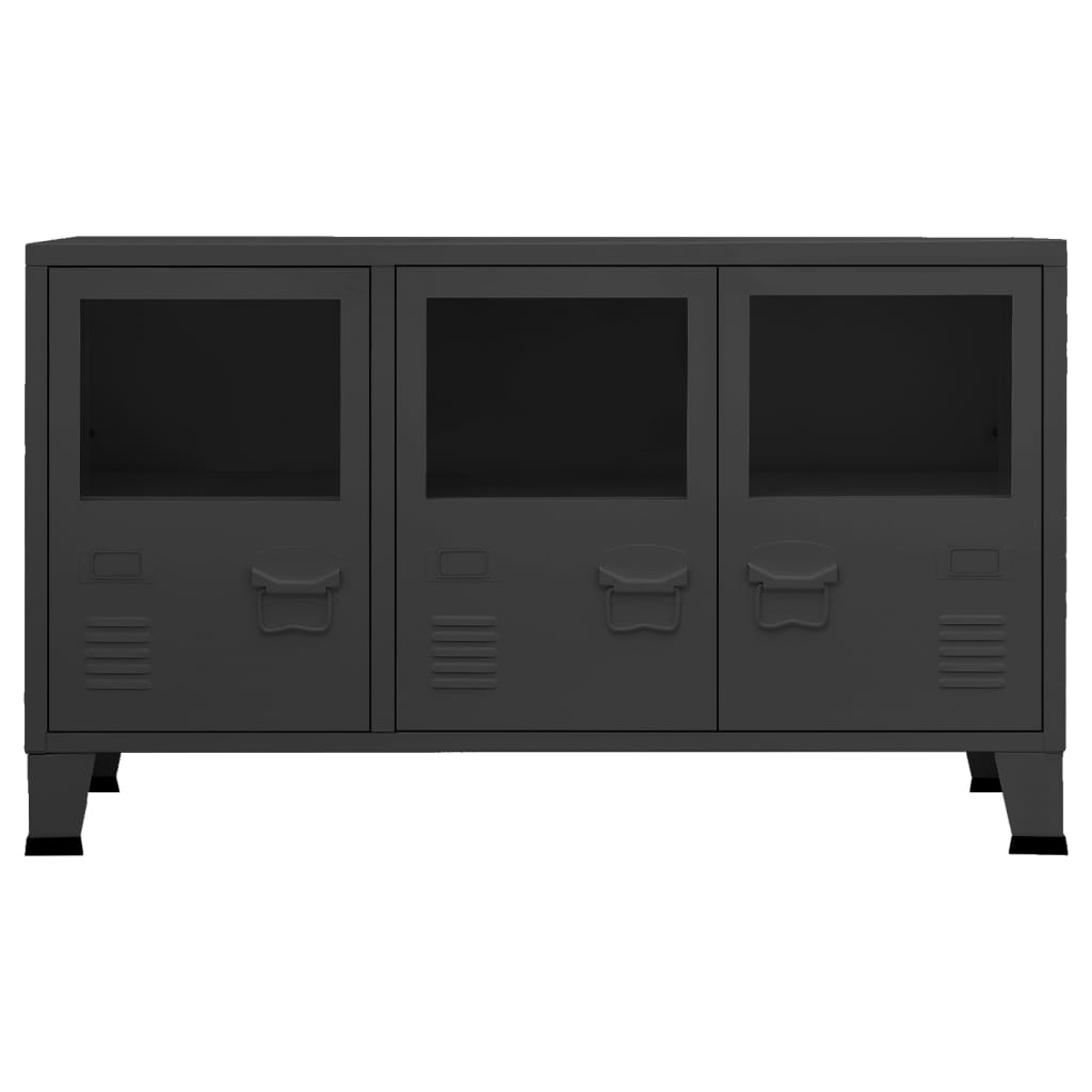 Dressoir industrieel 105x35x62 cm metaal en glas zwart is nu te koop bij PeponiXL, paradijselijk wonen!