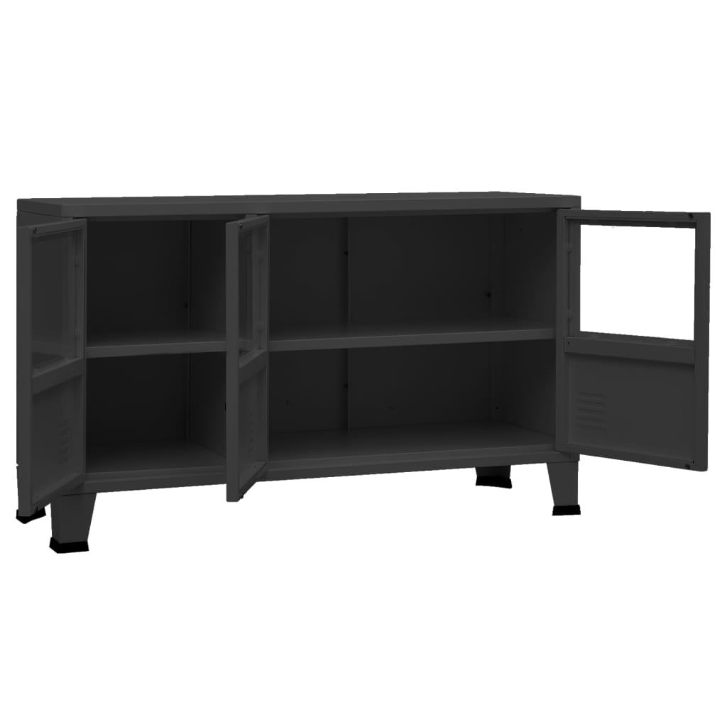 Dressoir industrieel 105x35x62 cm metaal en glas zwart is nu te koop bij PeponiXL, paradijselijk wonen!