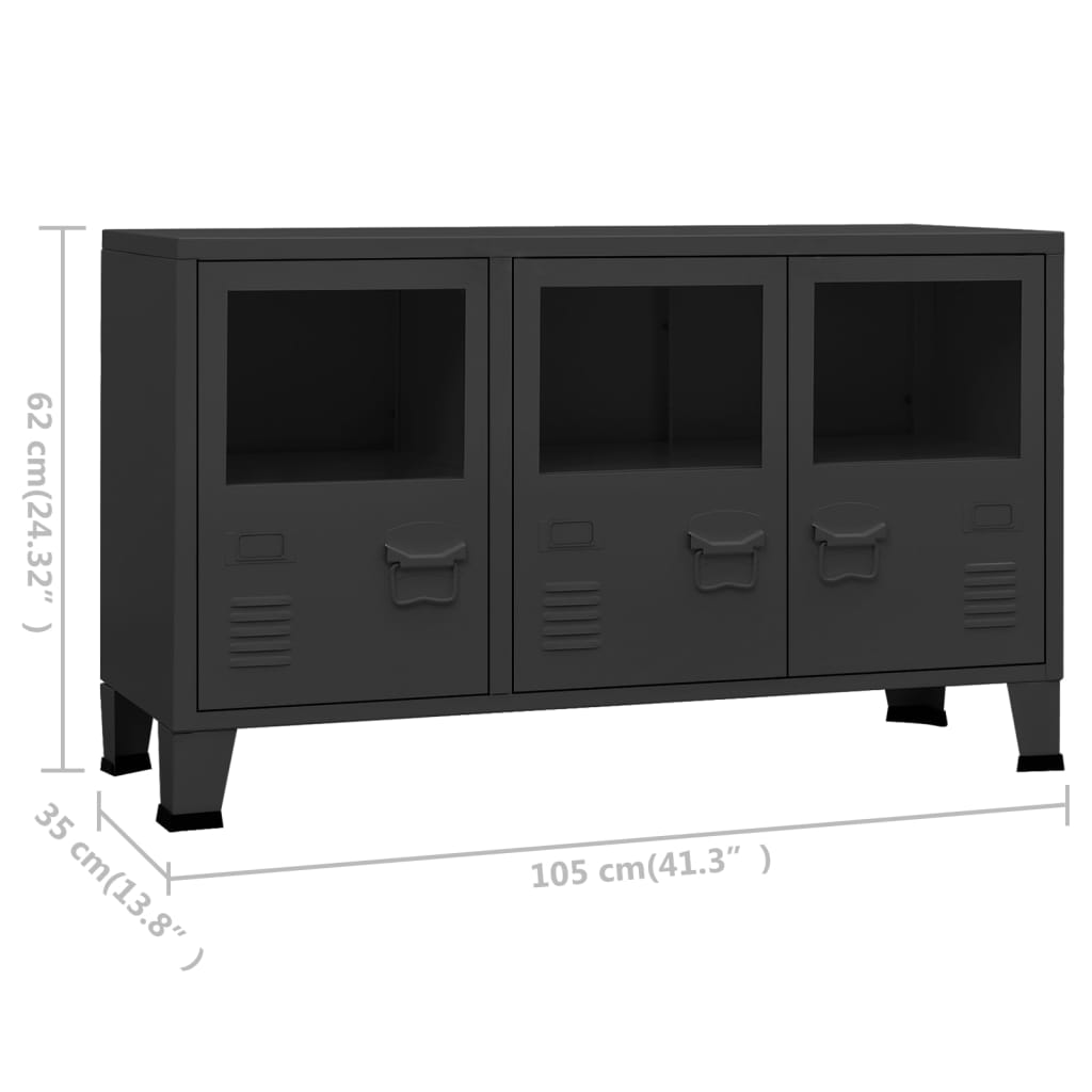 Dressoir industrieel 105x35x62 cm metaal en glas zwart is nu te koop bij PeponiXL, paradijselijk wonen!