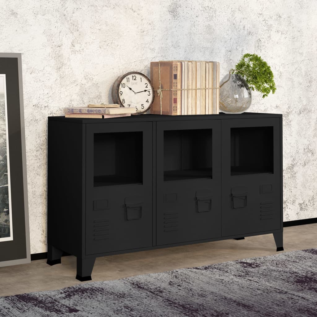 Dressoir industrieel 105x35x62 cm metaal en glas zwart is nu te koop bij PeponiXL, paradijselijk wonen!