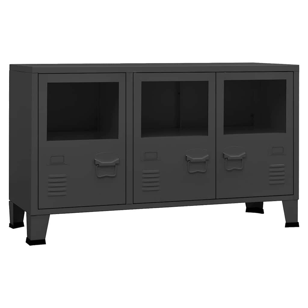 Dressoir industrieel 105x35x62 cm metaal en glas antracietkleur is nu te koop bij PeponiXL, paradijselijk wonen!