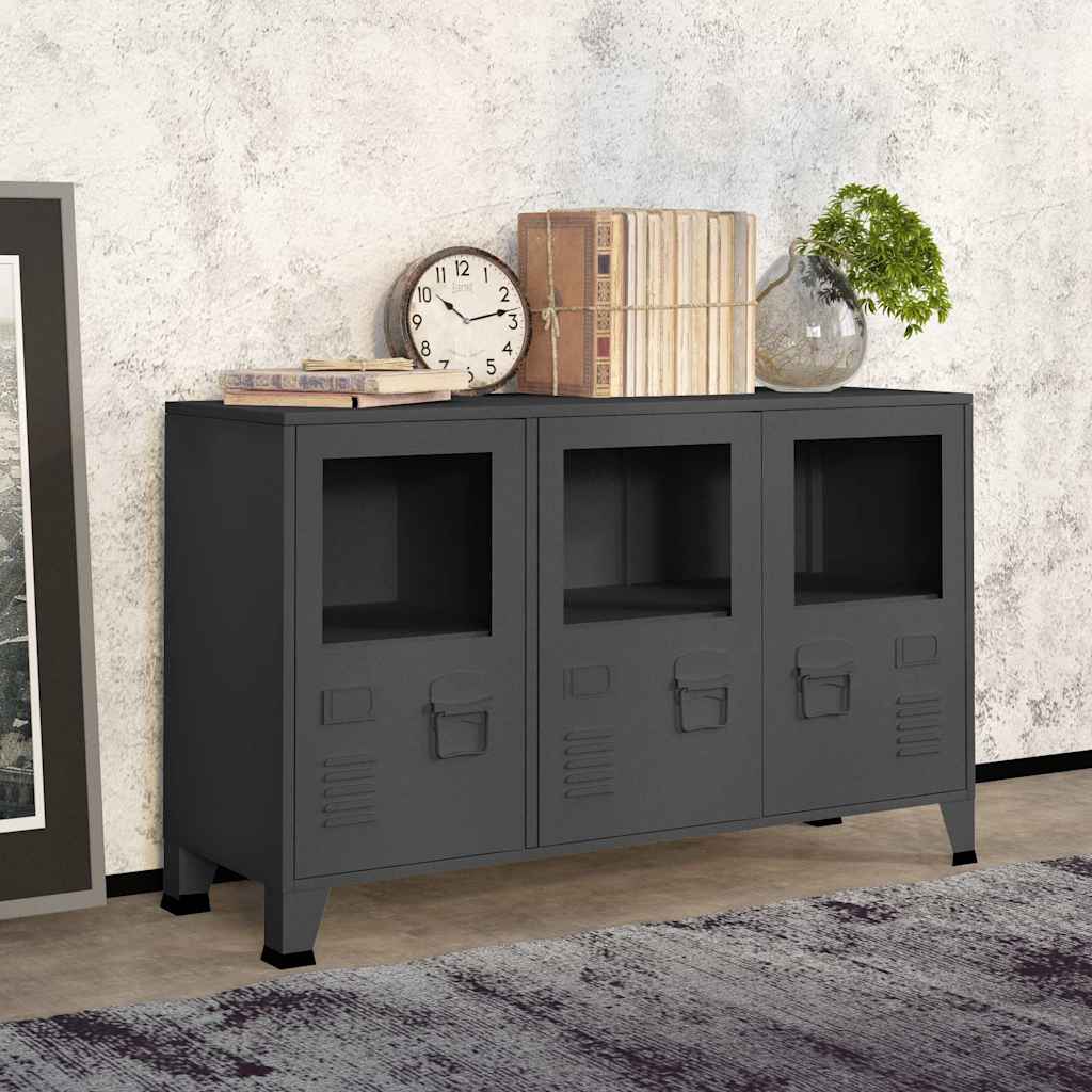 Dressoir industrieel 105x35x62 cm metaal en glas antracietkleur is nu te koop bij PeponiXL, paradijselijk wonen!