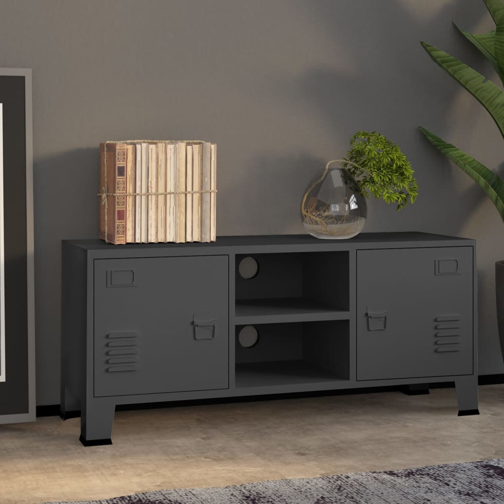 Tv-meubel industrieel 105x35x42 cm metaal antracietkleurig is nu te koop bij PeponiXL, paradijselijk wonen!