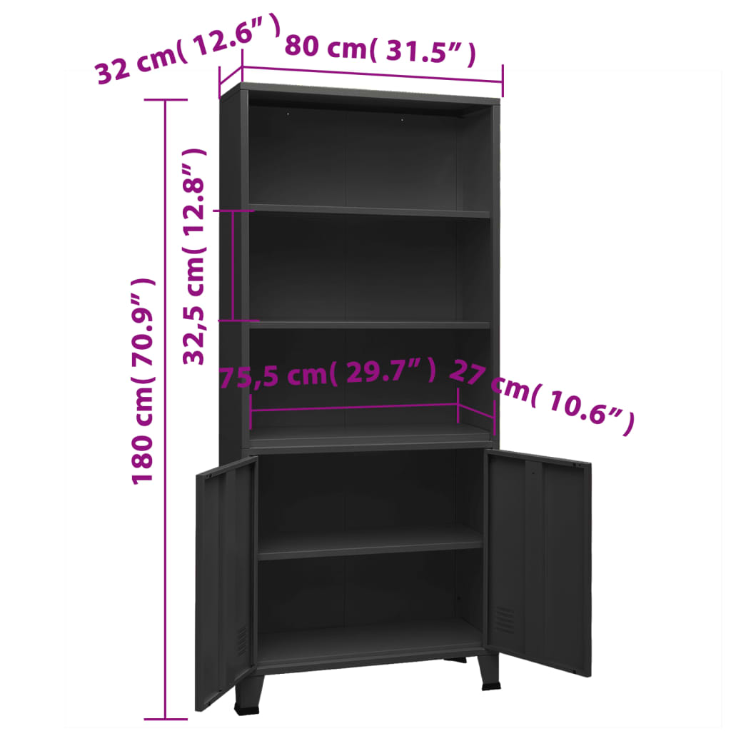 Boekenkast industrieel 80x32x180 cm staal antracietkleurig is nu te koop bij PeponiXL, paradijselijk wonen!