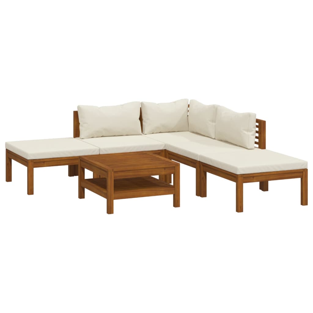 6-delige Loungeset met crèmekleurige kussens massief acaciahout is nu te koop bij PeponiXL, paradijselijk wonen!