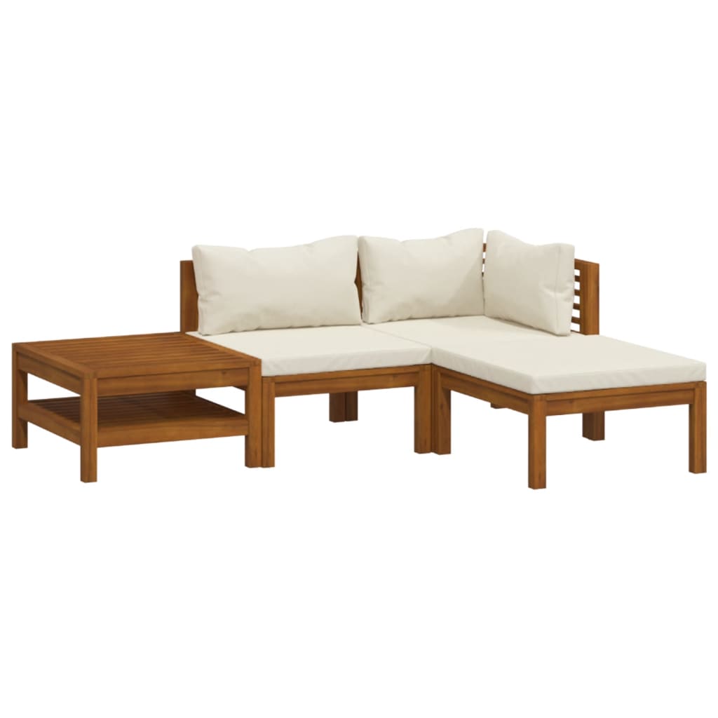 4-delige Loungeset met crèmekleurige kussens massief acaciahout is nu te koop bij PeponiXL, paradijselijk wonen!