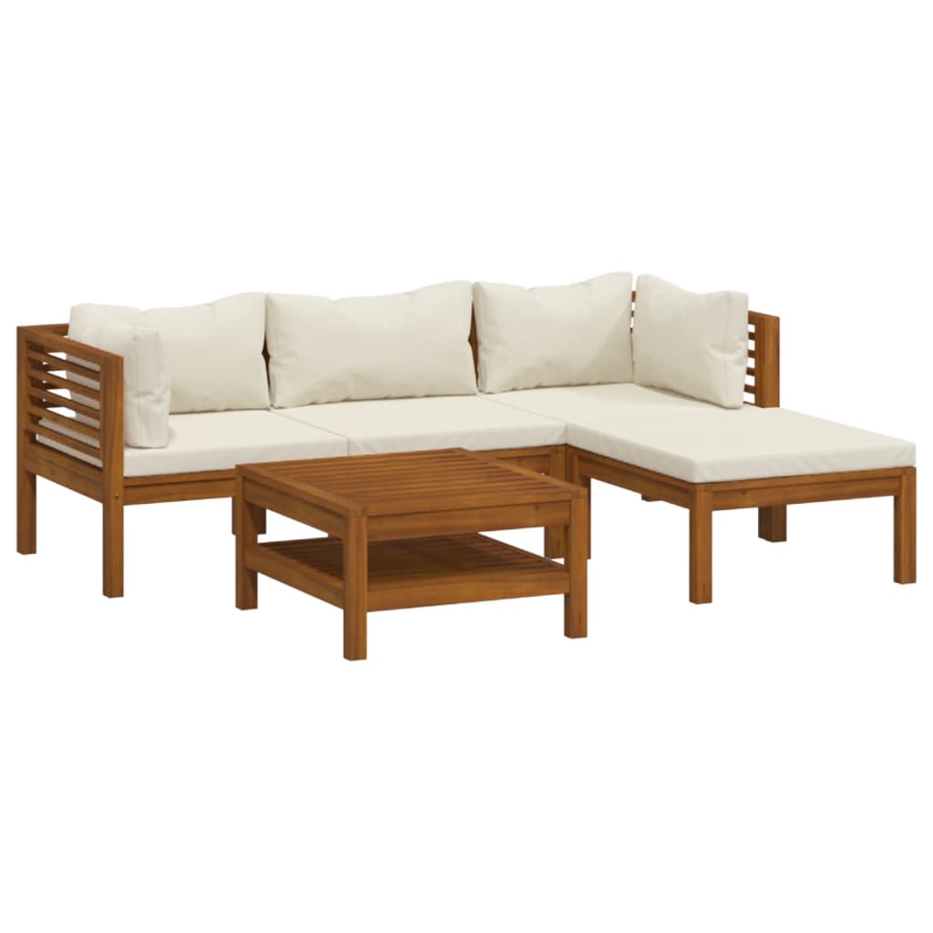 5-delige Loungeset met crèmekleurige kussens massief acaciahout is nu te koop bij PeponiXL, paradijselijk wonen!