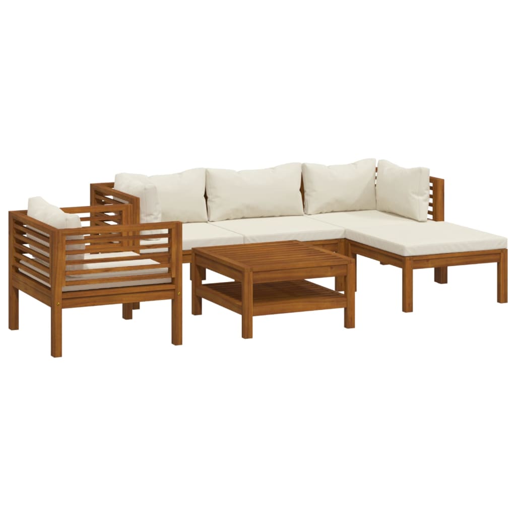 6-delige Loungeset met crèmekleurige kussens massief acaciahout is nu te koop bij PeponiXL, paradijselijk wonen!
