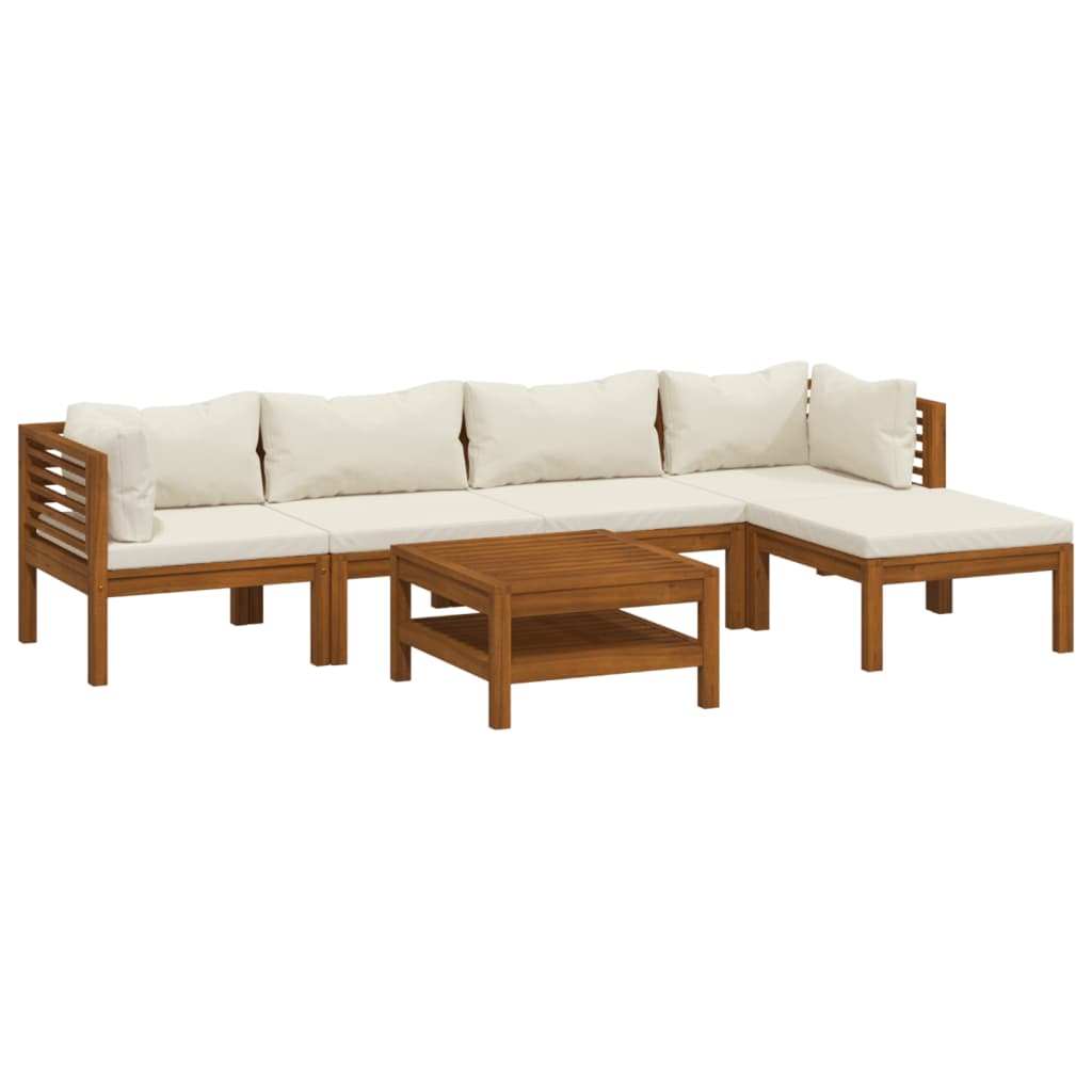 6-delige Loungeset met crèmekleurige kussens massief acaciahout is nu te koop bij PeponiXL, paradijselijk wonen!