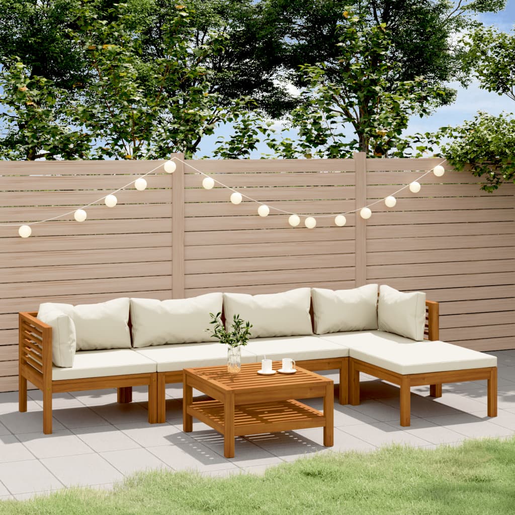 6-delige Loungeset met crèmekleurige kussens massief acaciahout is nu te koop bij PeponiXL, paradijselijk wonen!