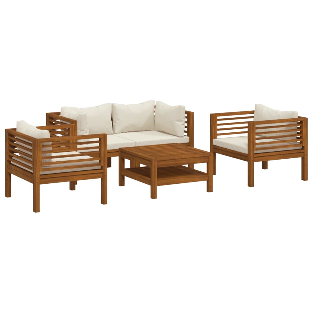 5-delige Loungeset met crèmekleurige kussens massief acaciahout is nu te koop bij PeponiXL, paradijselijk wonen!