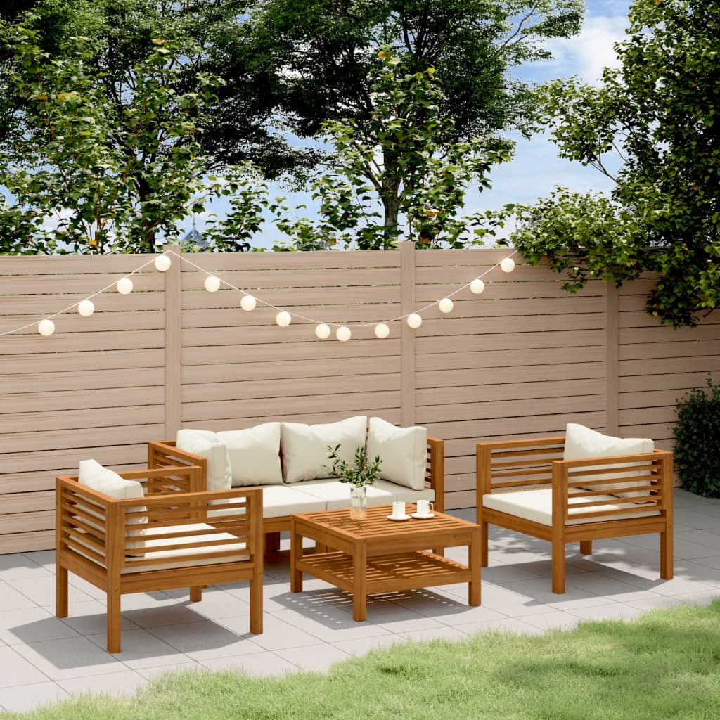 5-delige Loungeset met crèmekleurige kussens massief acaciahout is nu te koop bij PeponiXL, paradijselijk wonen!