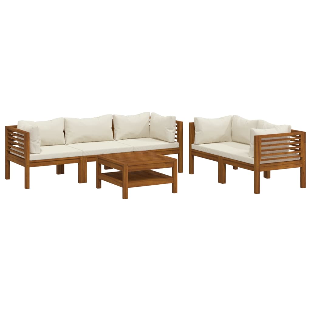 6-delige Loungeset met crèmekleurige kussens massief acaciahout is nu te koop bij PeponiXL, paradijselijk wonen!