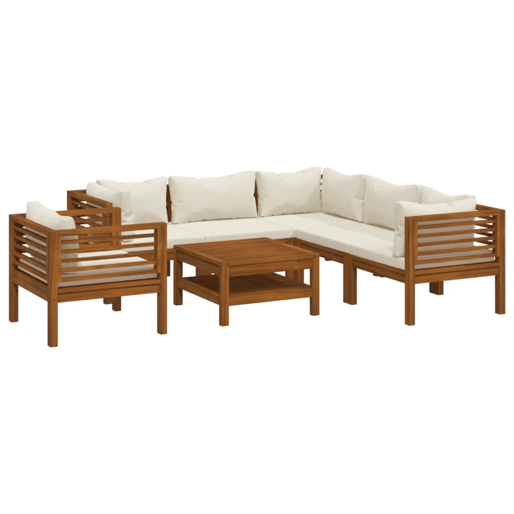 7-delige Loungeset met crèmekleurige kussens massief acaciahout is nu te koop bij PeponiXL, paradijselijk wonen!