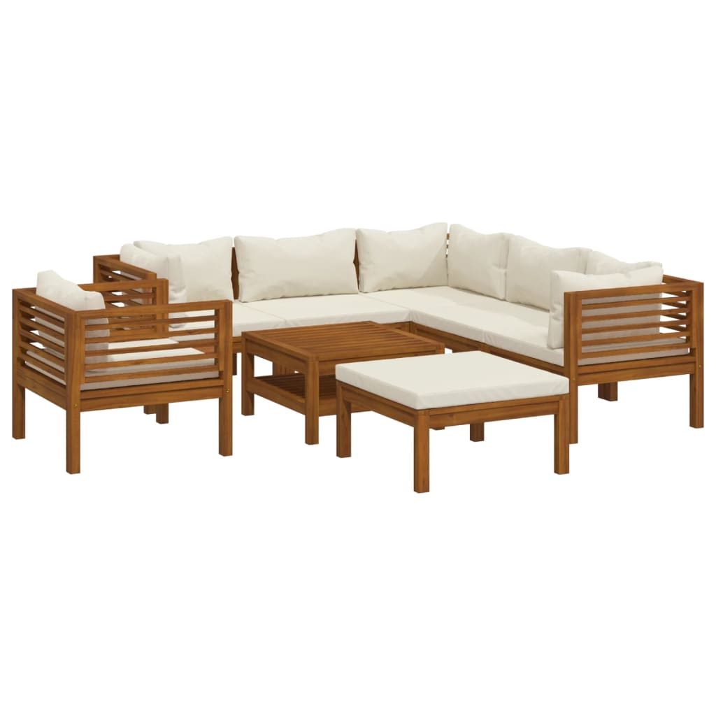 8-delige Loungeset met crèmekleurige kussens massief acaciahout is nu te koop bij PeponiXL, paradijselijk wonen!