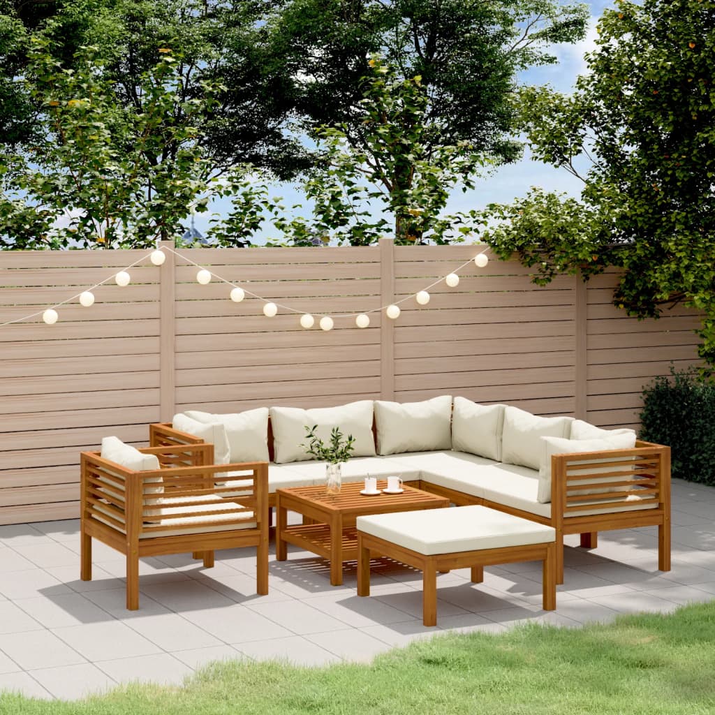 8-delige Loungeset met crèmekleurige kussens massief acaciahout is nu te koop bij PeponiXL, paradijselijk wonen!