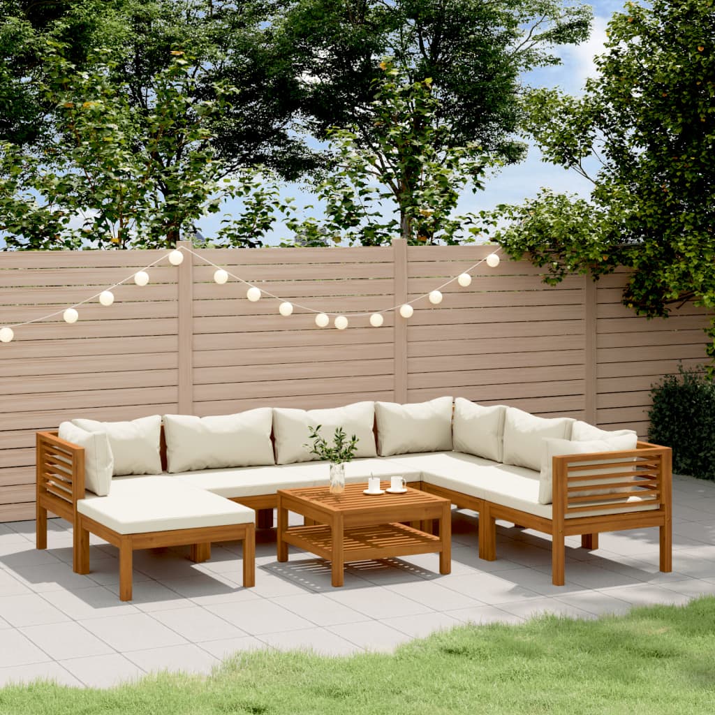 8-delige Loungeset met crèmekleurige kussens massief acaciahout is nu te koop bij PeponiXL, paradijselijk wonen!
