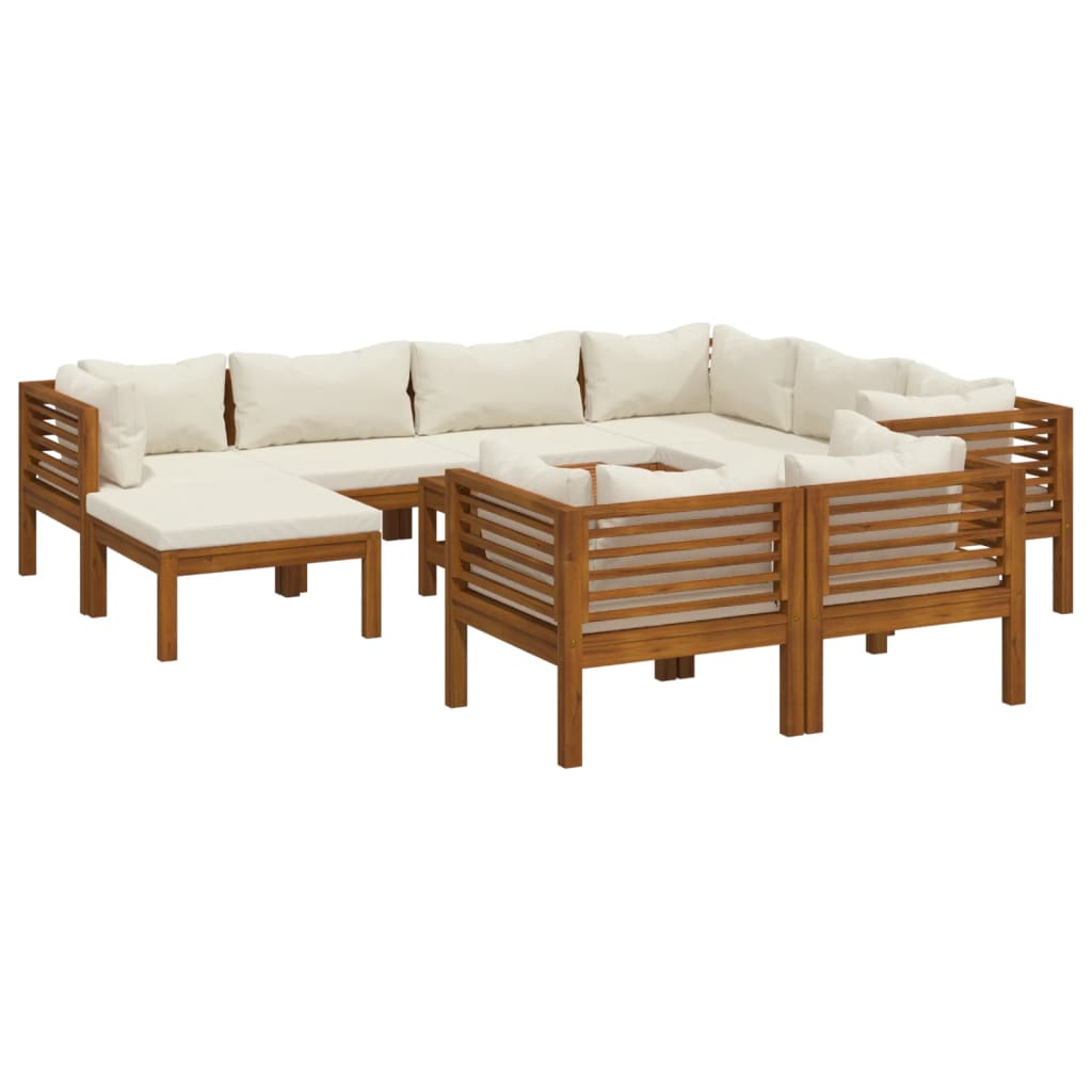 10-delige Loungeset met crèmekleurige kussens massief acaciahout is nu te koop bij PeponiXL, paradijselijk wonen!